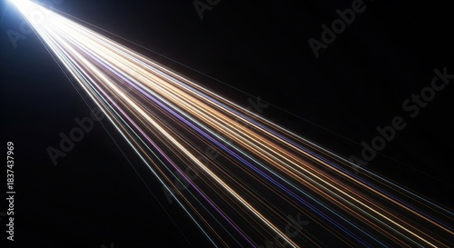 Vibrant abstract light trails creating a dynamic streaking effect, symbolizing speed, digital information flow, and futuristic energy in a modern technological context