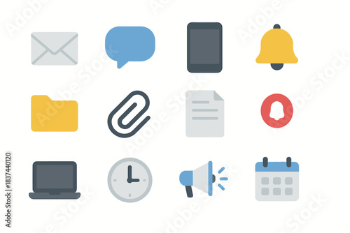 Chat paperclip modern messaging document megaphone icons calendar smartphone folder icon envelope