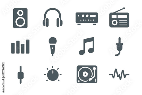 Note headphone icon vector record sound minimal speaker equipment equalizer amplifier microphone