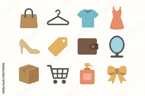 Wallet icon box store perfume icons mirror bag vector fashion shirt tag