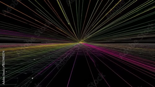 Abstract colorful light trails on a dark background, representing data flow and digital connectivity.