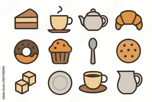 Donut vector sugar croissant cube coffee icon icons saucer shop plate cookie