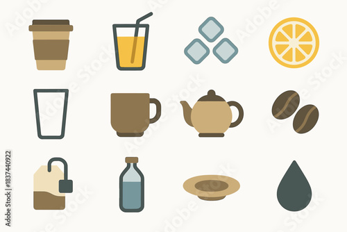 Teapot icon vector droplet icons saucer bag cup coffee slice flat lemon