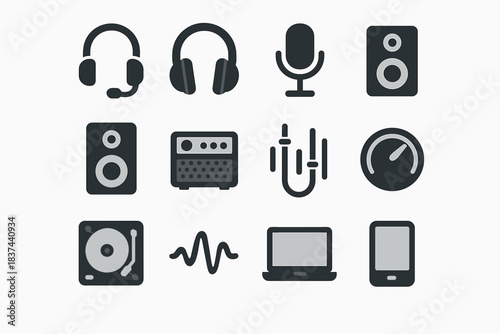 Player knob equipment speaker wave amplifier vector laptop icons icon record audio