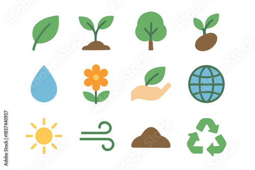 Globe collection icon recycle eco symbol vector seed hand tree sprout sun
