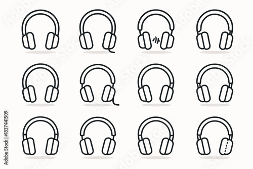 Headphones cushion icon dot seam curve sound shadow vector icons minimal fold