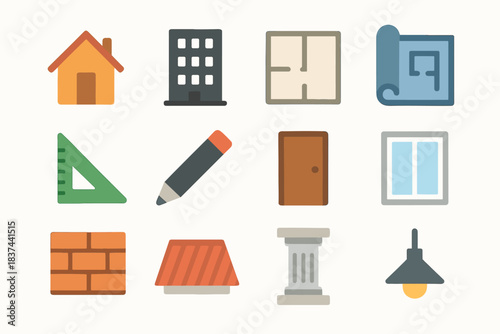 Architecture house wall roof plan minimal icon pencil icons lamp blueprint vector