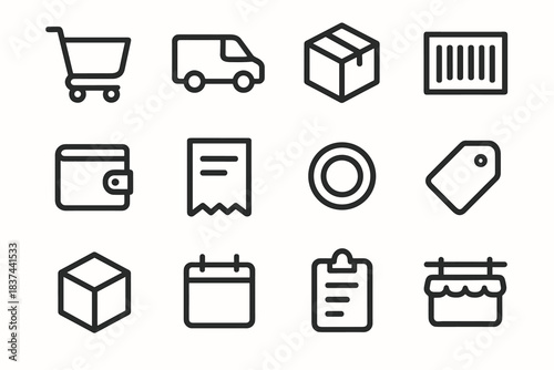 Store clipboard van icons vector receipt delivery purchase calendar shopping icon box