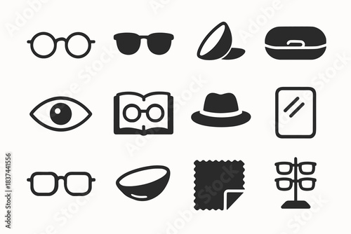 Icons lens book cleaning contact icon hat case minimalist vector cloth eyewear