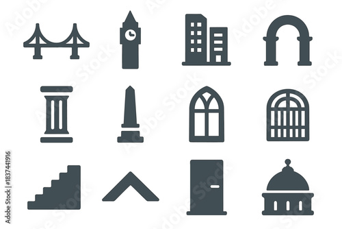 Door vector building monument gate icon architecture bridge tower column minimalist icons