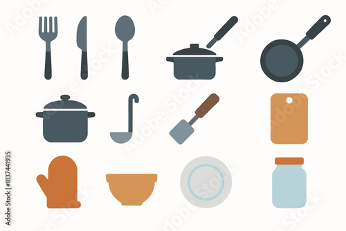 Knife vector icons pan fork grid plate oven board jar cooking icon