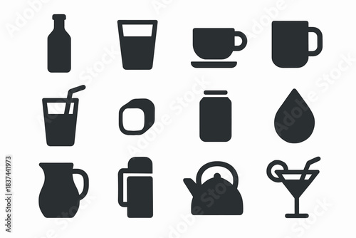 Ice drink set mug cube icons kettle vector can icon straw drop