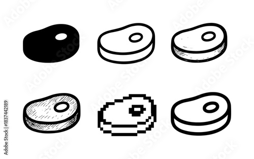 Different style representations of meat cut with retro and modern aesthetic