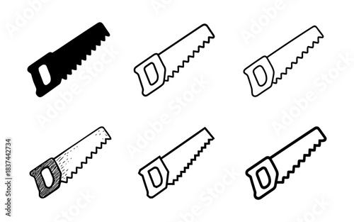 Set of hand saws: silhouette and linear design variations for diy projects