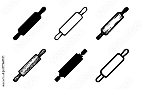 Variety of rolling pin designs in different styles for baking and cooking themes