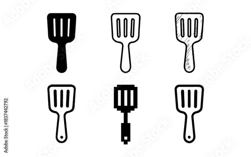 Diverse spatula designs in minimalist black and white styles