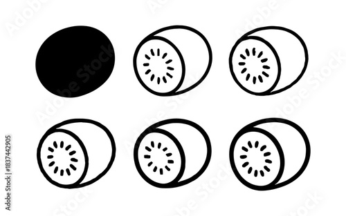 Black and white linear kiwi fruit slices