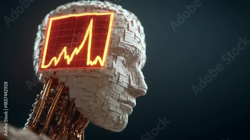 Artificial Intelligence Brain Activity Visualized in Futuristic Robot Head.