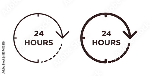 24 Hrs icons design is in black and white, line stock illustration