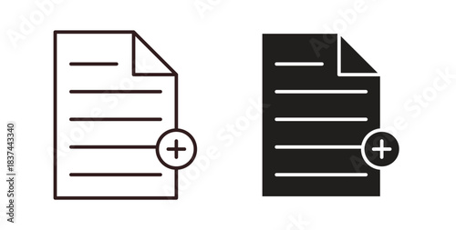 Add document icons design is in black and white, line stock illustration