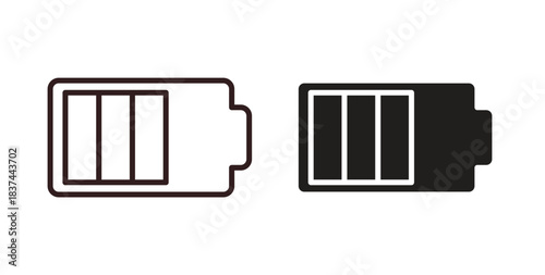 Battery icons design is in black and white, line stock illustration