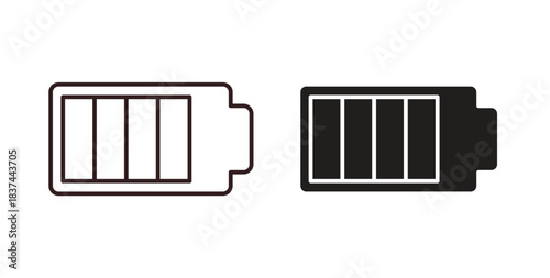 Battery icons design is in black and white, line stock illustration