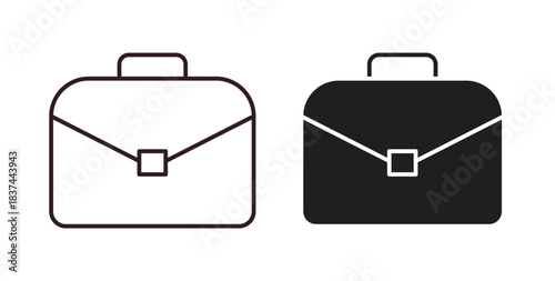 Briefcase icons design is in black and white, line stock illustration
