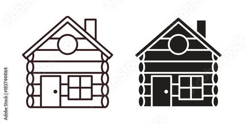 Cabin icons design is in black and white, line stock illustration