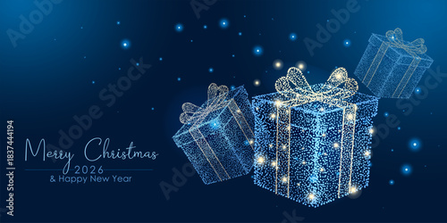 New Year background with Christmas balls gift boxes