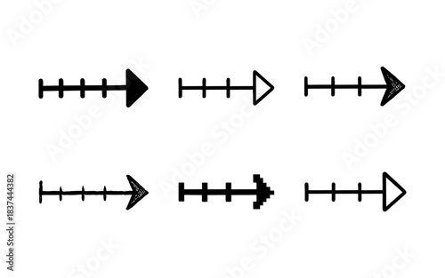 Diverse arrow designs set with varied tips and patterns in black and white