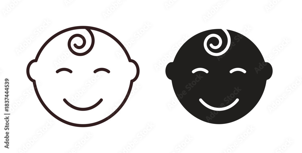 Fototapeta premium Child face icons design is in black and white, line stock illustration