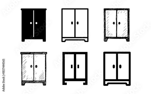 Minimalist cabinet set in sketch and outline styles for interior design