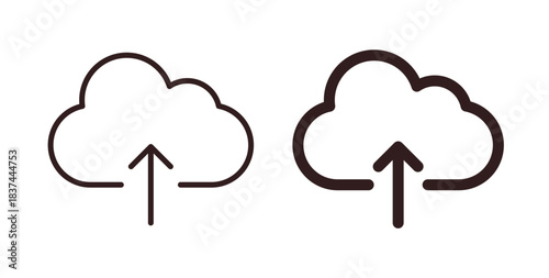 Cloud upload icons design is in black and white, line stock illustration