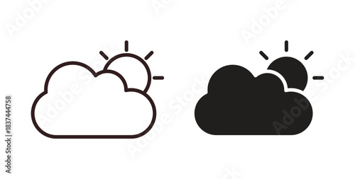 Cloudy Day icons design is in black and white, line stock illustration