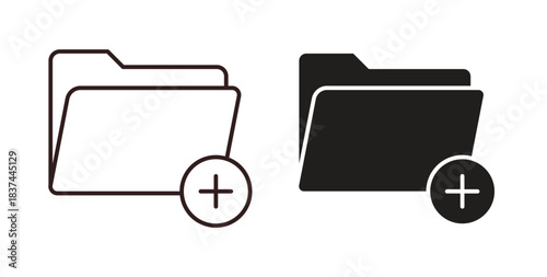 Create folder icons design is in black and white, line stock illustration