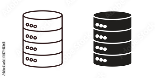 Database icons design is in black and white, line stock illustration