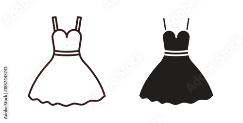 Dress icons design is in black and white, line stock illustration
