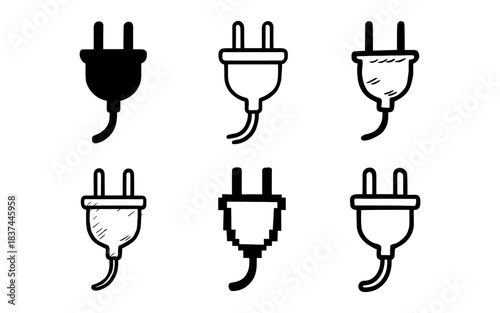 Diverse electrical plug icons in various artistic styles for modern designs