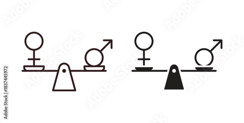 Equality icons design is in black and white, line stock illustration