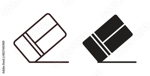 Eraser icons design is in black and white, line stock illustration