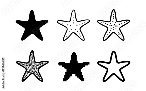 Diverse starfish designs in various artistic styles