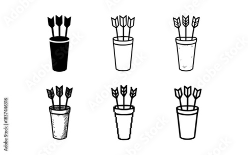 Collection of arrow inside quiver icons in various artistic styles