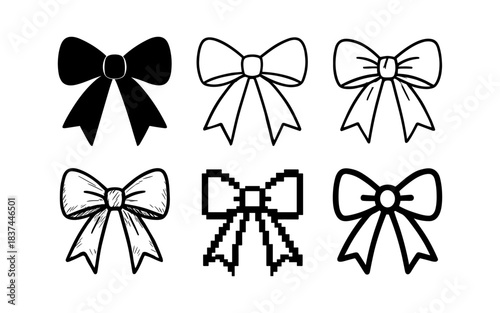 Set of six different bow designs in black and white styles