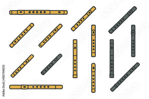 Colorful bamboo flute pattern on white background.