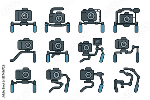 Collection of camera stabilizer icons featuring various designs and styles.