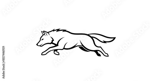 Line Art of a Leaping Wolf - A Study in Motion and Form.
