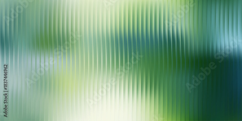 Vertical reeded glass texture, blurred green gradient background with fresh lime and teal hues behind ribbed surface, vector illustration