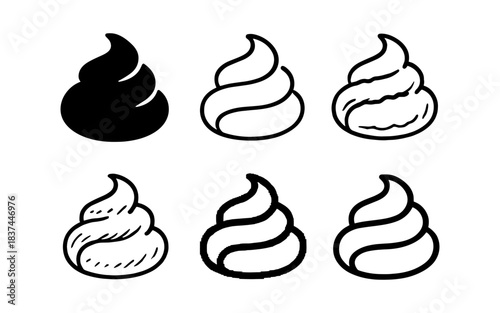 Minimalist black and white poo icons collection for creative design projects