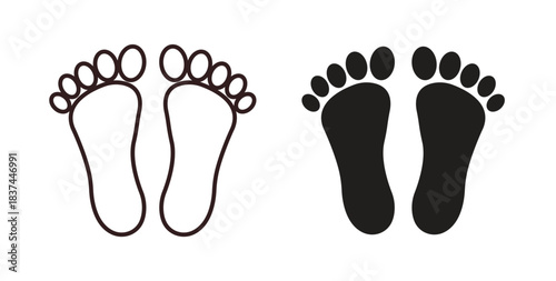 Foot icons design is in black and white, line stock illustration