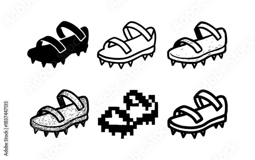 Diverse hand drawn crampon sandals in multiple artistic styles